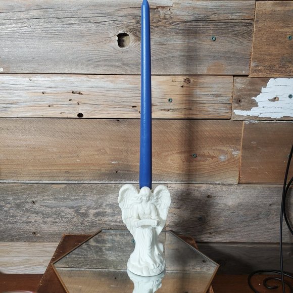 Hermitage Pottery Jade Angel Taper Candle Holder - Playing Accordion - Picture 2 of 7